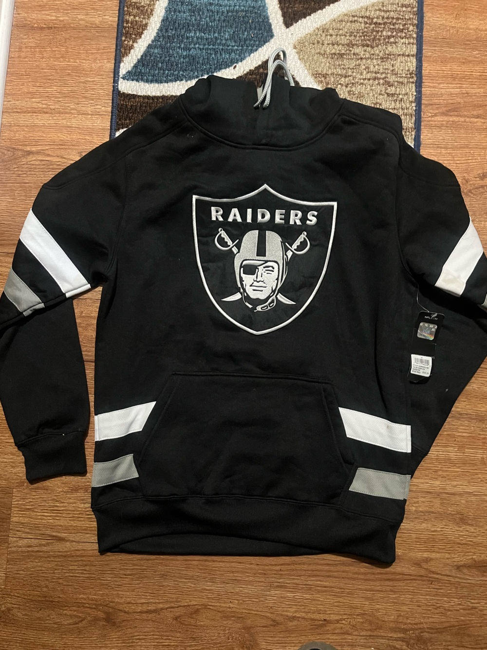 NFL Men’s  Black Raiders Pullover Hoodie with White & Gray Accents